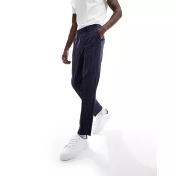Брюки Asos Design Smart Tapered Pinstripe, темно-синий