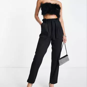Брюки Asos Design Tall Ponte Peg With Paperbag Tie Waist, черный