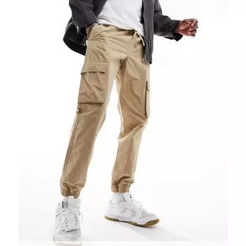 Брюки Asos Design Tapered Pull On Cargo With Elasticated Waist, серо-бежевый