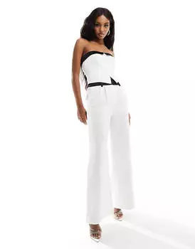 Брюки Asos Design Tux Wide Leg, белый/черный