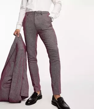 Брюки Asos Design Wedding Super Skinny Wool Mix Puppytooth Suit, бордовый