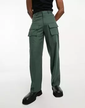 Брюки Asos Design Wide Cargo Pocket Suit, зеленый