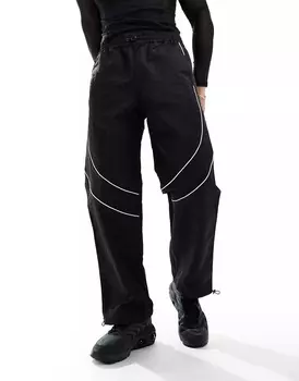 Брюки Asos Design Wide Leg Track With Contrast Piping, черный