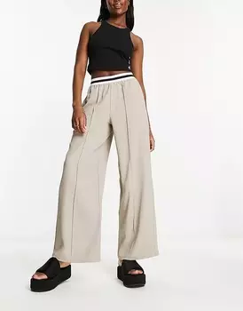 Брюки ASOS DESIGN Wide Leg With Waistband Detail, бежевый