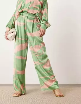 Брюки Asos Edition Oversized Tailored Wide Leg, зеленый, розовый