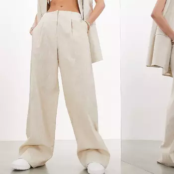 Брюки Asos Edition Pleat Front Wide Leg, светло-бежевый
