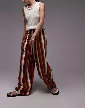 Брюки-баллоны из льна Topshop в шоколадную полоску