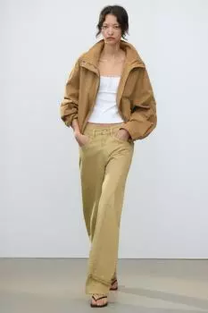 Брюки-баллоны со шлевками для ремня ZARA, оливково-зеленый