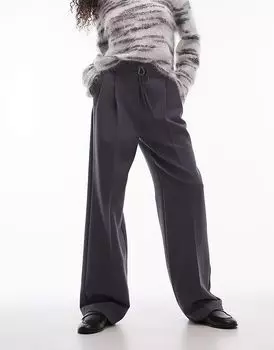 Брюки-баллоны со складками средней посадки, грифельно-серого цвета Topshop