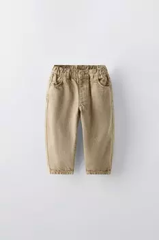 Брюки balloon fit из твила ZARA, кэмел