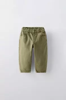 Брюки balloon fit из твила ZARA, зеленый