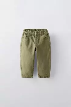 Брюки balloon fit из твила ZARA, зеленый