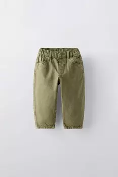 Брюки balloon fit из твила ZARA, зеленый