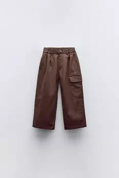Брюки balloon fit с карманом ZARA, коричневый