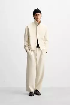 Брюки balloon fit со складками ZARA, экрю