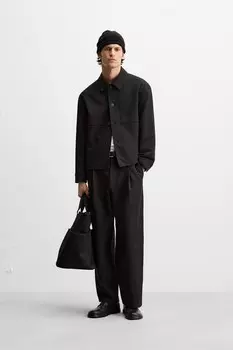 Брюки balloon fit со складками ZARA, черный
