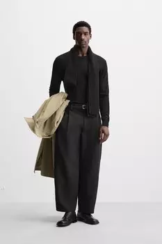 Брюки balloon fit со складками ZARA, черный