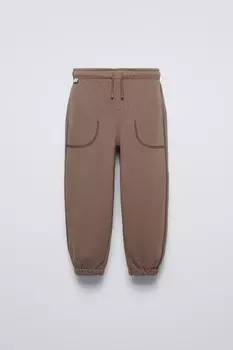 Брюки balloon fit ZARA, коричневый