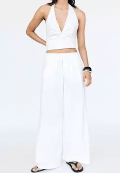 Брюки BARREL WITH ELASTICATED WAIST PULL&BEAR, белый