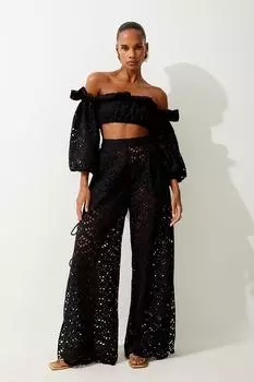 Брюки Beach Broderie с разрезом Karen Millen, черный
