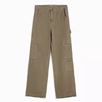 Брюки Bershka Relaxed Fit Canvas Carpenter, хаки