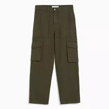 Брюки Bershka Wide-leg Cotton Cargo, хаки