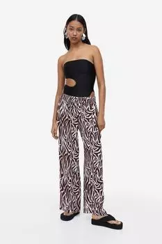 Брюки без застежек из крепа H&M, темно-коричневый/зебра