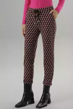 Брюки без застежки Aniston SELECTED с геометрическим узором по всей поверхности, черно-белый