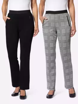 Брюки без застежки Classic Basics, цвет Schwarz + Sesam-Schwarz-Kariert