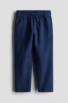 Брюки без застежки из льняной ткани H&M, синий