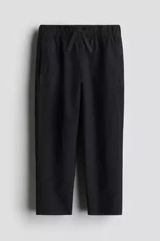 Брюки без застежки из льняной ткани H&M, черный