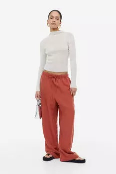 Брюки без застежки из льняной ткани H&M, красный