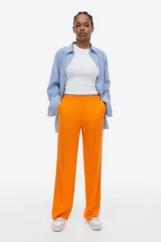 Брюки без застежки из льняной ткани H&M, оранжевый