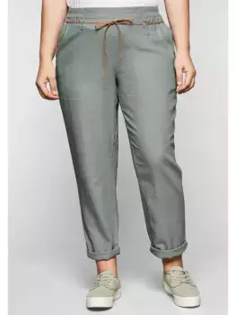 Брюки без застежки Sheego "больших размеров", из смесового льна, цвет Eukalyptus