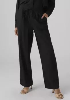 Брюки без застежки Vero Moda "VMJESMILO WIDE PANTS GA NOOS", с льном, черный