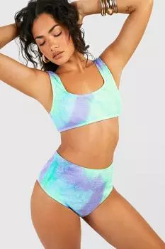 Брюки бикини с высокой посадкой tie dye Boohoo, аква