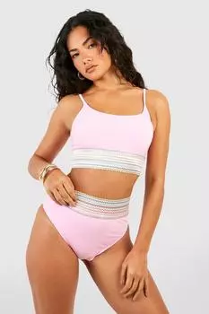 Брюки бикини с высокой посадкой в полоску Boohoo, розовый