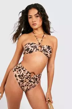 Брюки бикини с высокой талияю и леопардовым кольцом черепахи Boohoo, коричневый