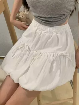 Брюки блоггера с бантом, эластичной талией, женские Dazy, белый