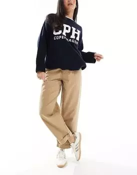 Брюки-бочки с отворотами коричневого цвета ASOS DESIGN