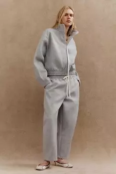 Брюки-бочки с завязкой ZARA, серый мергель