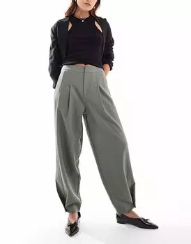 Брюки-бочонки ASOS DESIGN цвета хаки с пуговицами на подоле
