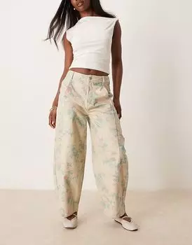 Брюки-бочонки ASOS DESIGN с винтажным цветочным принтом и отделкой стежками