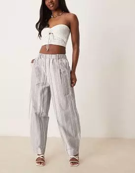 Брюки-бочонки из льняного материала ASOS DESIGN в черную полоску