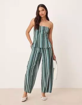 Брюки-бочонки из льняной смеси ASOS DESIGN в зеленую полоску