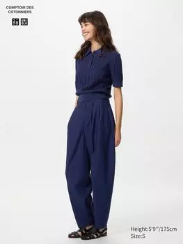 Брюки-Бочонки из льняной смеси (длинные) Uniqlo, синий