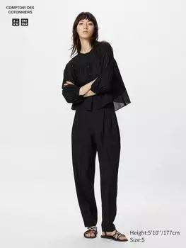 Брюки-Бочонки из льняной смеси (длинные) Uniqlo, черный