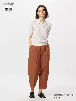 Брюки-Бочонки из льняной смеси (короткие) Uniqlo, оранжевый