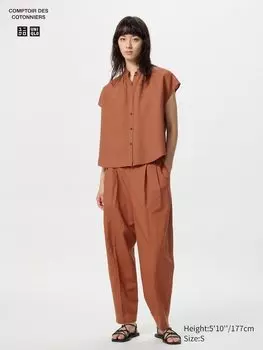 Брюки-Бочонки из льняной смеси Uniqlo, оранжевый