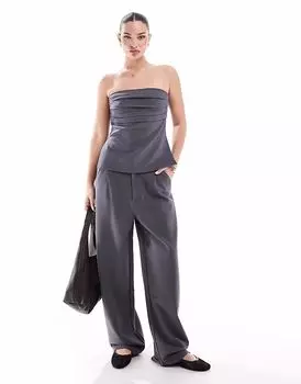 Брюки-бочонки премиум-класса из ткани понте от ASOS DESIGN темно-серого цвета